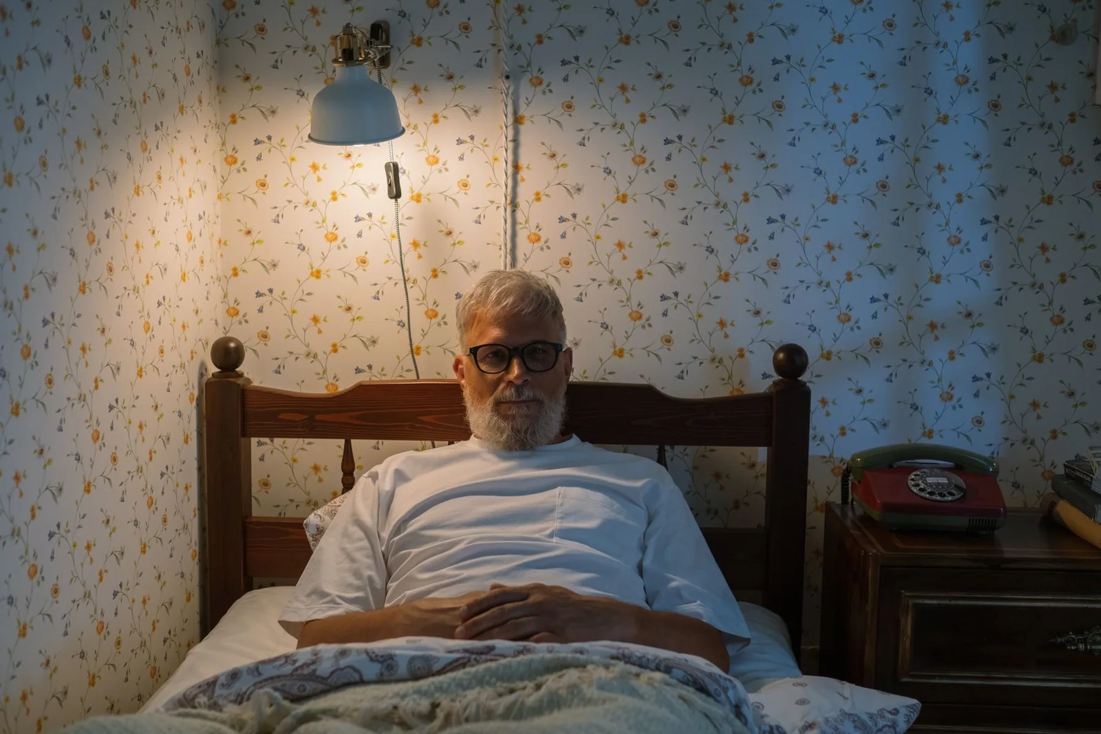 Mature man following a calm rest or evening routine